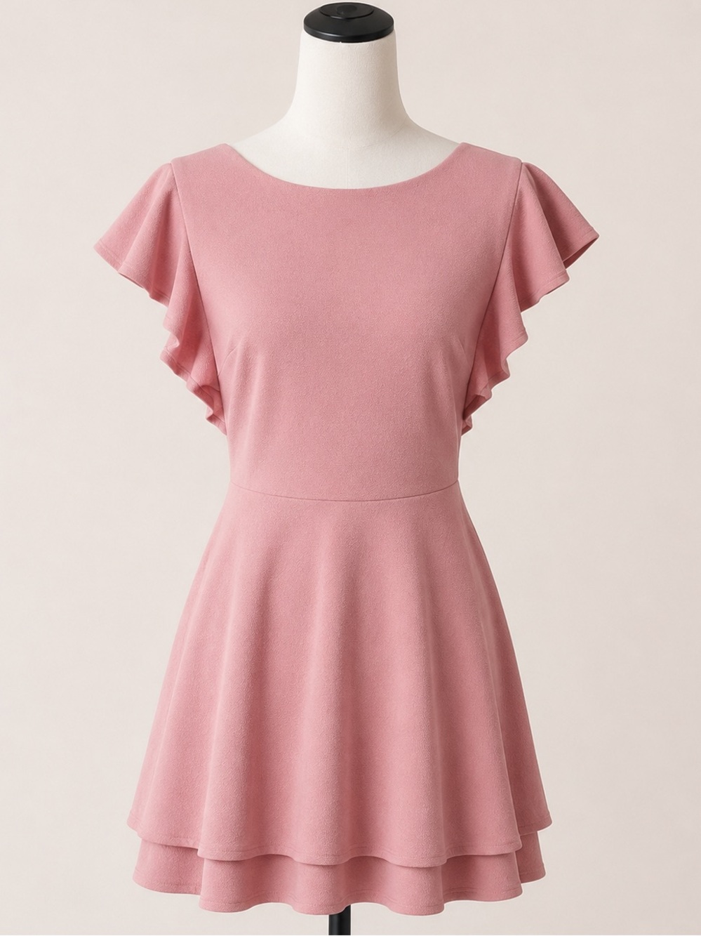MIDNIGHT DOLL Flutter Sleeve Dress Double Hem Fit Flare Pink Womens Large